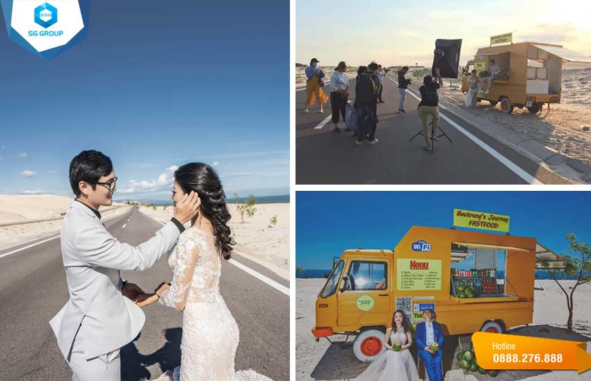Có rất nhiều cặp đôi đã lựa chọn địa điểm xe nước vàng Mũi Né này để chụp ảnh đám cưới