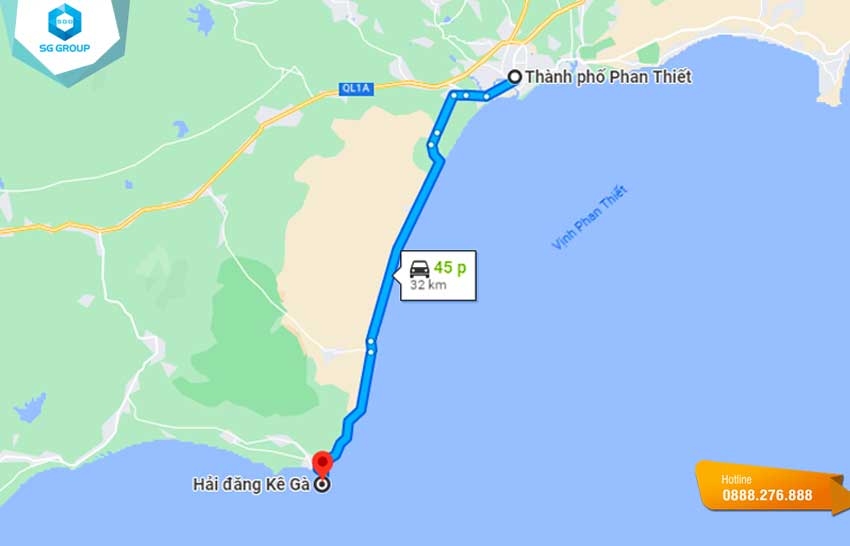 Vị trí bản đồ du lịch từ trung tâm Phan Thiết đến hải đăng Kê Gà