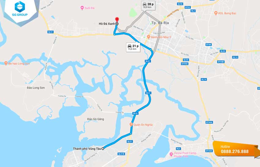 Cung đường di chuyển đến hồ từ thành phố Vũng Tàu
