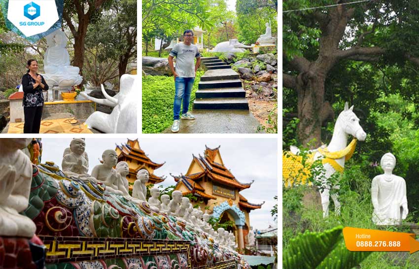 Du khách có thể ghé khu vườn tượng để đọc qua về sự tích cuộc đời của Đức Phật Thích Ca