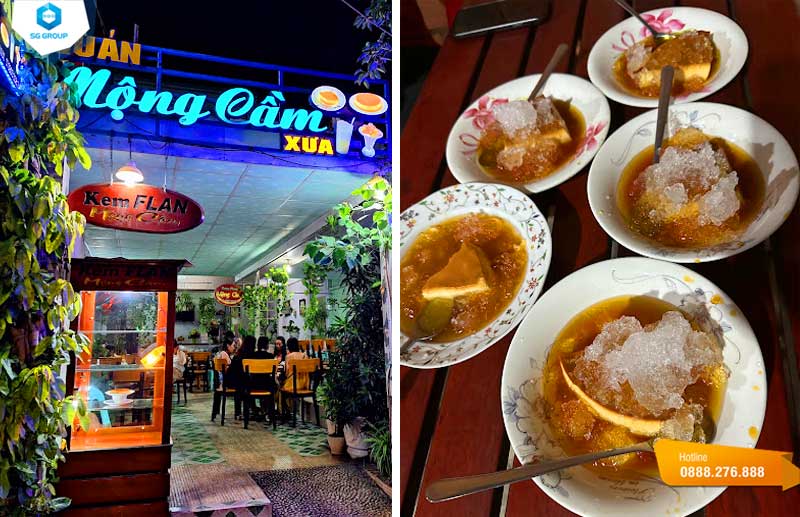 Một trong những địa chỉ ăn vặt kem flan nổi tiếng ở Phan Thiết là Mộng Cầm quán